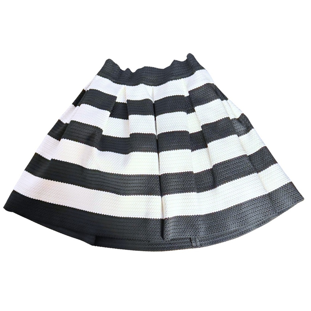 Express Black and White Striped Pleated Bubble Mini Skirt Size XS 60s Cute‎ City